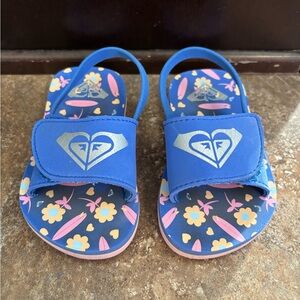 Roxy Kids Blue and Pink Floral Sandals